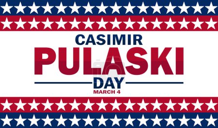 Ilustración de Día de Casimiro Pulaski. 4 de marzo. Concepto de vacaciones. Plantilla para fondo, banner, tarjeta, póster con inscripción de texto. Ilustración vectorial - Imagen libre de derechos