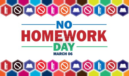 Illustration for No Homework Day Vector illustration. March 06. Holiday concept. Template for background, banner, card, poster with text inscription. - Royalty Free Image