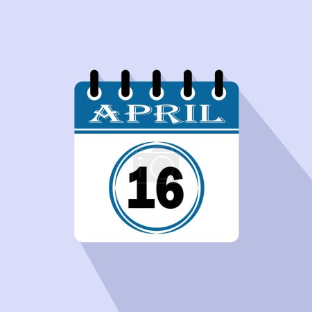 Icône jour calendrier - 16 Avril. 16ème jour du mois, illustration vectorielle.