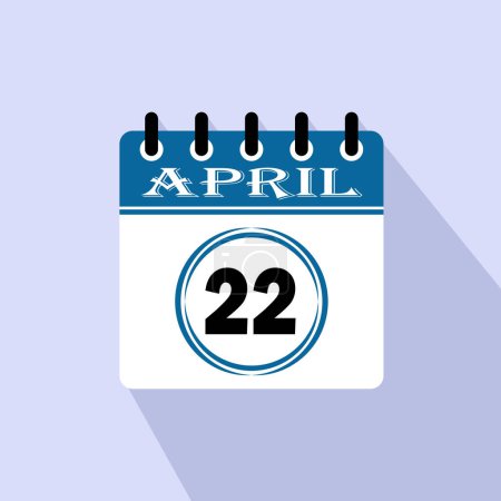 Icône jour calendrier - 22 avril. 22ème jour du mois, illustration vectorielle.