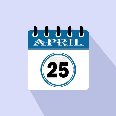 Illustration for Icon calendar day - 25 April. 25th days of the month, vector illustration. - Royalty Free Image