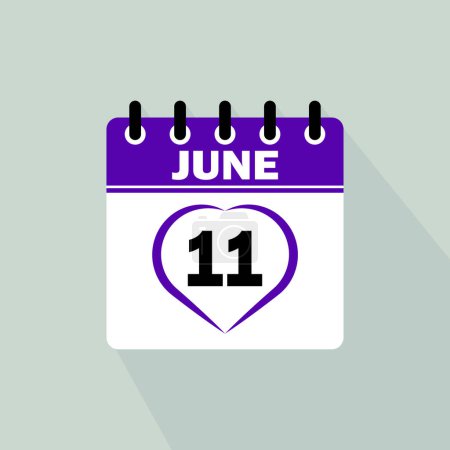 Icon calendar day - 11 June. 11th days of the month, vector illustration.