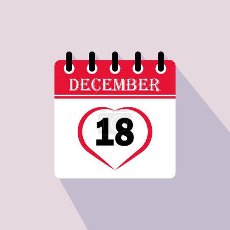 Icon calendar day - 18 December. 18th days of the month, vector illustration.