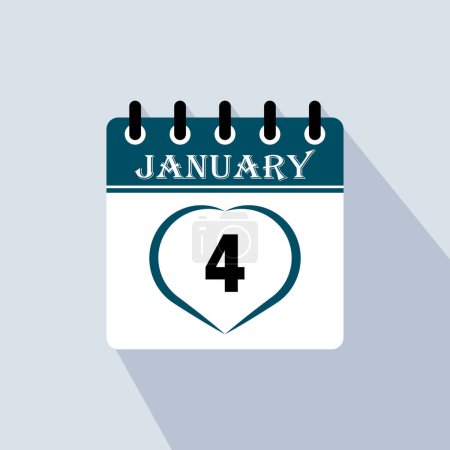 Icono día calendario - 4 de enero. 4º día del mes, ilustración vectorial.