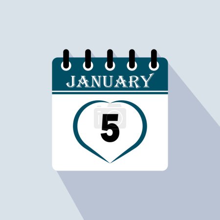 Icon calendar day - 5 January. 5th days of the month, vector illustration.