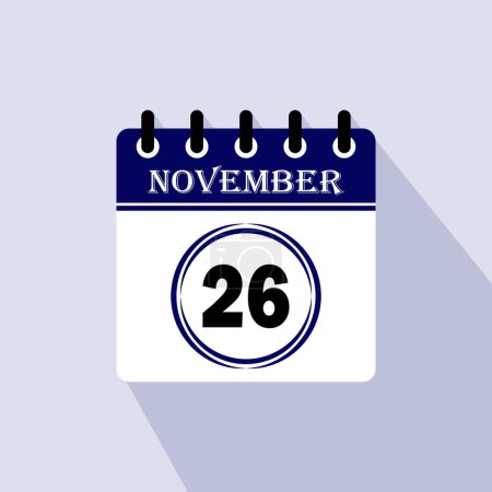 Téléchargez les illustrations : Icône jour calendrier - 26 Novembre. 26 jours du mois, illustration vectorielle. - en licence libre de droit