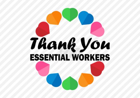 Danke Essential Workers Tapete mit bunten Herzformen und Typografie. Danke Essential Workers, Hintergrund