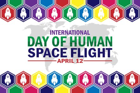 Journée internationale de l'espace humain papier peint de vol avec typographie. Journée internationale du vol spatial humain, arrière-plan