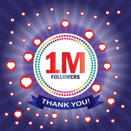 Thank you 1M followers card. Vector illustration for social networks, social sites post, greeting card
