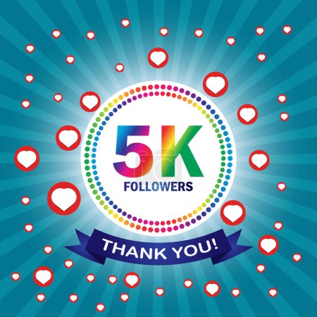 Thank you 5K followers card. Vector illustration for social networks, social sites post, greeting card