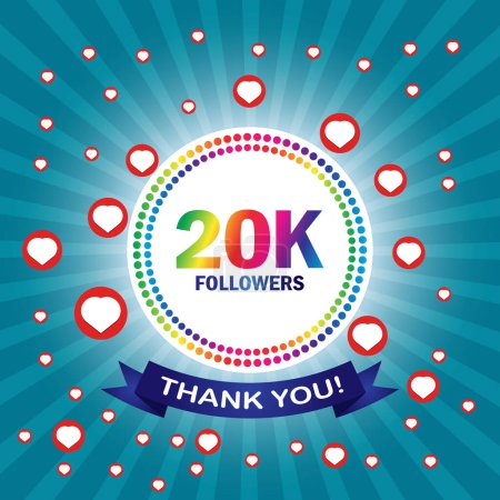 Thank you 20K followers card. Vector illustration for social networks, social sites post, greeting card