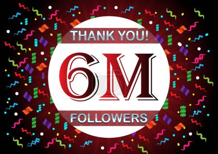 Thank you 6m followers, six million followers. Suitable for social media post background template.