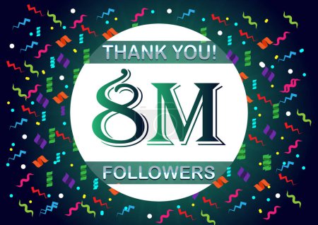 Thank you 8m followers, eight million followers. Suitable for social media post background template.