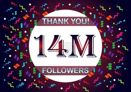 Thank you 14m followers, fourteen million followers. Suitable for social media post background template.