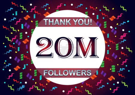 Thank you 20m followers, twenty million followers. Suitable for social media post background template.