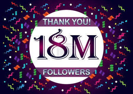Thank you 18m followers, eighteen million followers. Suitable for social media post background template.