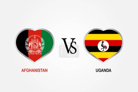Afghanistan gegen Uganda, Cricket-Match-Konzept mit kreativer Illustration der Flagge der Teilnehmerländer Batsman und Hearts isoliert auf weißem Hintergrund. Afghanistan gegen Uganda