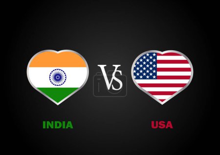 Illustration for India Vs USA, Cricket Match concept with creative illustration of participant countries flag Batsman and Hearts isolated on black background - Royalty Free Image