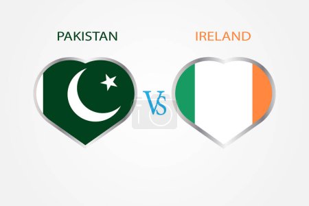 Ilustración de Pakistán vs Irlanda, concepto Cricket Match con ilustración creativa de los países participantes Bandera Batsman and Hearts aislado sobre fondo blanco - Imagen libre de derechos