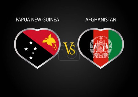 Illustration for Papua New Guinea Vs Afghanistan, Cricket Match concept with creative illustration of participant countries flag Batsman and Hearts isolated on black background - Royalty Free Image