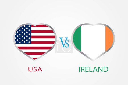 Illustration for USA Vs Ireland, Cricket Match concept with creative illustration of participant countries flag Batsman and Hearts isolated on white background - Royalty Free Image