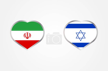 Iran vs Israel war. Israel vs Iran hearts concept flags. Iran and Israel political conflict, economy, war crisis, relationship, trade concept. Muslims vs Jews war. Vector illustration