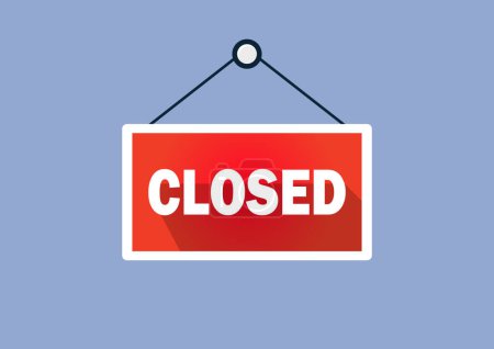 Vector closed hanging sign on blue background