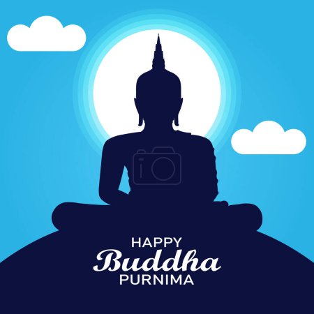Happy Buddha Purnima. Holiday concept. Template for background, banner, card, poster with text inscription. Vector illustration.