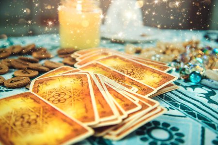 Photo for Tarot cards on the table. Selective focus. Magic. - Royalty Free Image