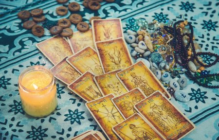 Photo for Tarot cards on the table. Selective focus. Magic. - Royalty Free Image