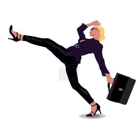 A vector illustration of a businesswoman striding with fashion-forward elegance on a white background, embodying confidence, style, and contemporary sophistication in her movement