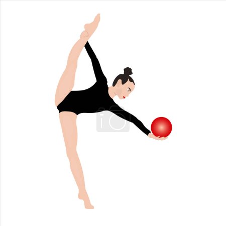 Téléchargez les illustrations : Gymnaste effectue des exercices acrobatiques avec une épée dans une illustration vectorielle sur un fond blanc - en licence libre de droit