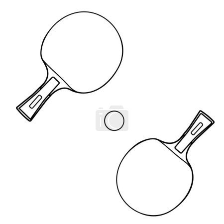 Ilustración vectorial con siluetas, contornos y bocetos de raquetas de tenis de mesa y pelotas de ping-pong, capturando la esencia de la dinámica y el movimiento del juego