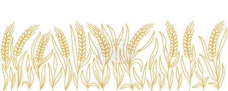 Illustration for Editable outline stroke thickness. Vector line. Leaves and ears of wheat rye or barley. Design wrapper packaging of bakery. - Royalty Free Image