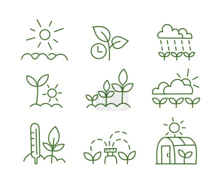Agriculture field icons set. Vector. Open paths. Editable stroke. Custom line thickness.