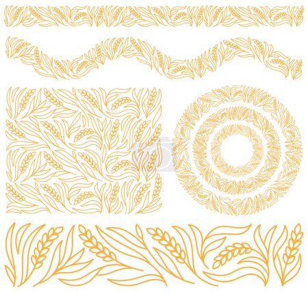 Cereal ornament set. Grains and ears of wheat. Wrapping paper for bread. Editable outline stroke. Vector line illustration.