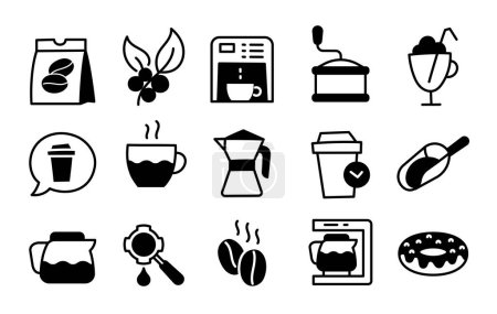 Kaffee-Symbol-Set vorhanden. Designelemente. Editierbare Umrisse. Vektorlinien-Illustration.