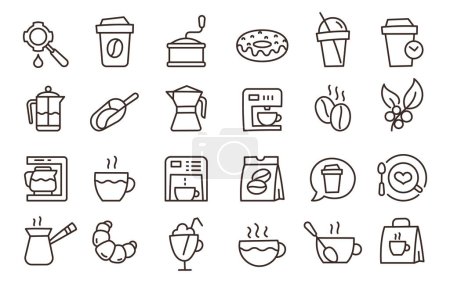 Illustration for Coffee icon set. Design elements. Editable outline stroke. Vector line illustration. - Royalty Free Image