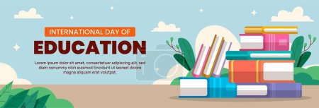 Illustration for Happy education international day horizontal banner template vector flat design - Royalty Free Image