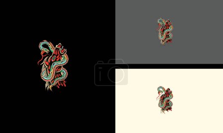 Ilustración de Cabeza de caballo envuelta alrededor de un gran vector de serpiente mascota diseño - Imagen libre de derechos