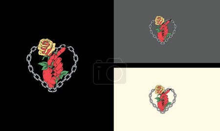 Ilustración de Hand demon hold flowers with chain vector illustration mascot design - Imagen libre de derechos
