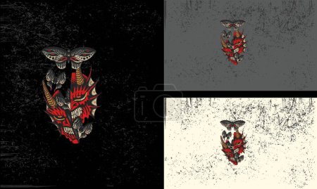 Téléchargez les illustrations : Tête rouge diable et papillon vecteur mascotte design - en licence libre de droit
