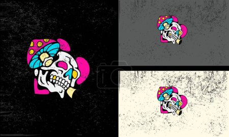 Téléchargez les illustrations : Head skull and flowers vector mascot design - en licence libre de droit