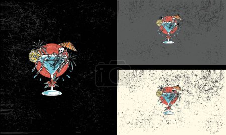 Illustration for Vector of a set of three cocktail glasses filled with martinis on a dark background - Royalty Free Image