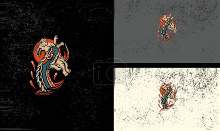 Illustration for Vector of a person riding a horse in different settings and positions - Royalty Free Image
