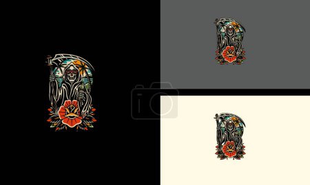Foto de Ángel de la muerte y rosas flores vector mascota diseño plano - Imagen libre de derechos