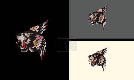 Illustration for Head panther and wings vector mascot design - Royalty Free Image