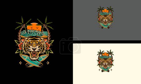 Foto de Cabeza tigre y palmera vector mascota diseño - Imagen libre de derechos