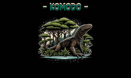 Ilustración de Komodo en diseño de camiseta de ilustración de vector forestal - Imagen libre de derechos