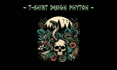 Téléchargez les illustrations : Conception de tshirt de phyton dans la conception de vecteur de forêt - en licence libre de droit